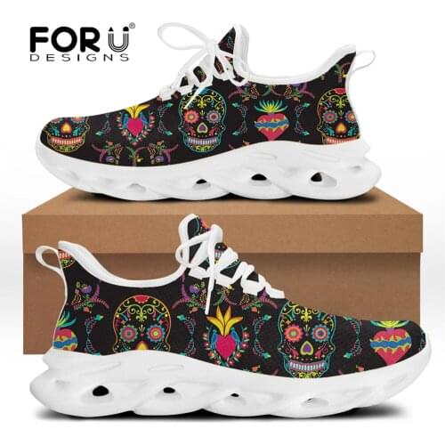 FORUDESIGNS Cool Sugar Skull Print Women Fashion Flats Shoes Comfortable Lightweight Female Footwear Hard-Wearing Brand Sneakers