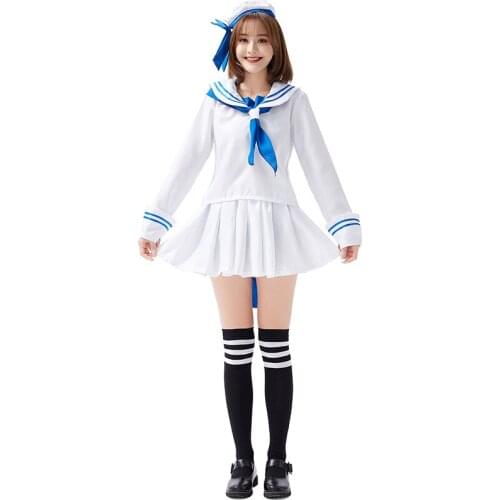 Japanese Split Navy Skirt Double Headdress White Navy Dress Two-dimensional Daily Dress Set Stage Performance