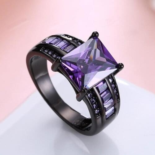 Vintage Purple Cubic Zirconia ring for women Black Gun plated Party ring size 6 7 8 9 AR2154