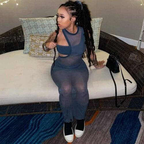 Mesh Sleeveless Three Piece Long Dresses 2021 Summer Holiday Birthday Outfits For Women Sexy See Through Bodycon Dress Party