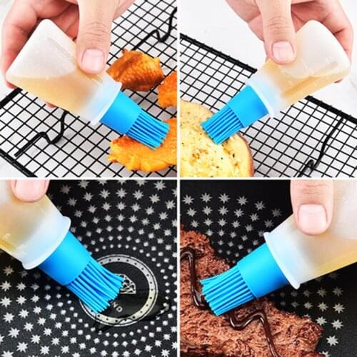 1 Pcs Portable Silicone Oil Bottle with Brush Grill Oil Brushes Liquid Oil Pastry Kitchen Baking BBQ Tool Kitchen Tools for BBQ