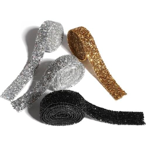 1Yard 1cm Sewing Trim Rhinestone Decoration Strass Hot Fix Shining Ribbon Crystal Appliques Tape for DIY Clothes Shoes Dresses