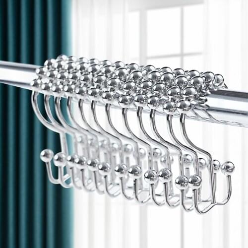 ETUUD 12Pcs Stainless Steel Roller Ball Shower Curtain Hooks Rust Proof Double Glide Decorative Roller For Bathroom