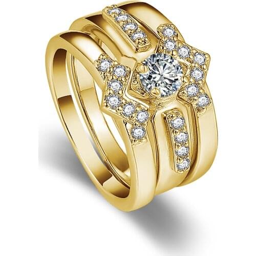 3 Circles High Quality Eternity CZ Ring Lovers Set White Gold Color Engagement Wedding Rings for Women Couple Jewelry