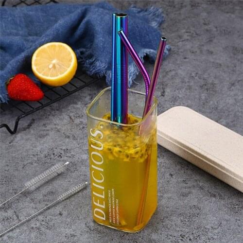 3pcs/set Stainless Drink Straws Set with carry box +1pcs Cleaner Brush Reusable Straw Bar Restaurant Accessories Party Deco