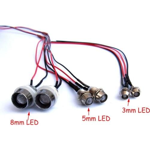 4Pcs LED Car Light Front/Rear Light Big Light 3/5/8mm Spare Parts For 1/8 1/10 RC Car Model Crawler Monster Trucks Toy Car Parts