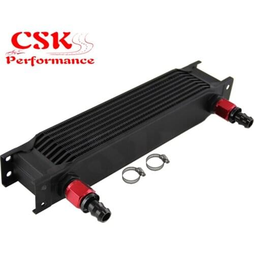 9Row AN10 Universal Aluminum Engine Transmission 248mm Oil Cooler British Type w/ Fittings Kit Black