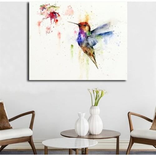 Watercolor Hummingbird Flower Minimalist Art Canvas Poster Painting Wall Picture Print Modern Home Bedroom Decoration Framework