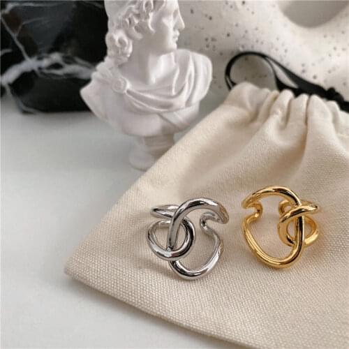 925 Sterling Silver Knotting Cross Open Ring Minimalist Gold Ring For Women Gift S-R659