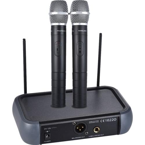 Wireless Handheld Microphone Dual Channel VHF System with Echo Function 2 Condenser Microphones & 1 Receiver 6.35mm Audio Cable