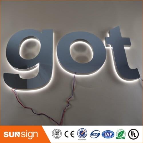 Custom shiny stainless steel led backlit letters