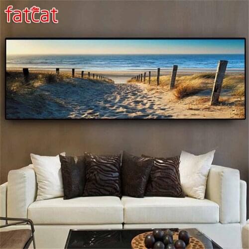 FATCAT Beach scenery large 5D Diy Daimond Painting Full Square Round drill Rhinestone Embroidery Sale Home Decoration AE2442