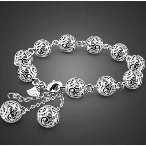 New fashion design 925 sterling silver women hollow ball bracelet Charming lady pure silver beads bracelet Silver jewelry gift