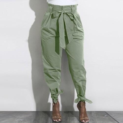 High Waist Harem Pants Bow Tie Ruffle Women AutumTrousers Belted Casual Pants Bottom Female Trousers Streetwear Femme Pantalon