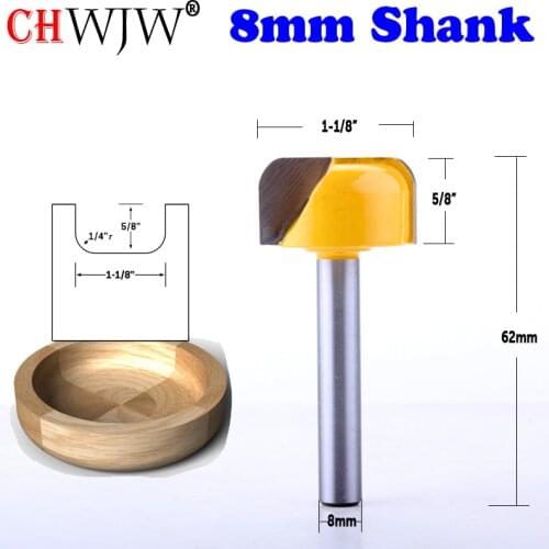 CHWJW 1PC 8mm Shank Bowl & Tray Dish Carving Router Bit 1-1/8" Dia x 5/8"H Woodworking cutter Tenon Cutter for Woodworking Tools