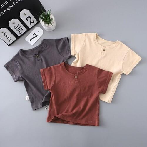 2019 New Summer Kids Boys Baby Girls Soild Color T-shirt Short Sleeve Kids Tops 100% Cotton Childrens Clothes BC093
