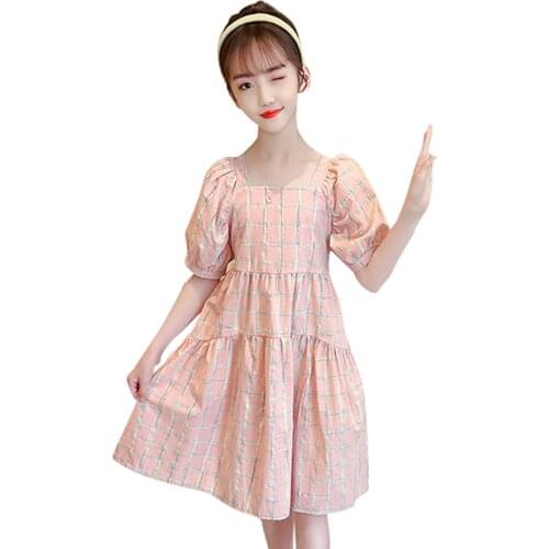 Kids Dresses For Girls Plaid Pattern Girl Party Dress Casual Style Kids Dress Summer Clothes For Girls 6 8 10 12 14