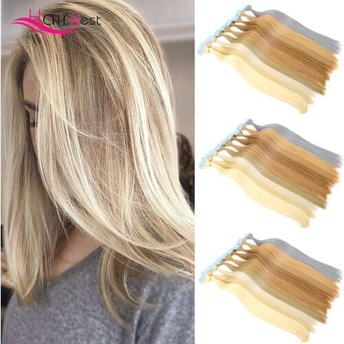 Hair Nest Double Sided Tapes and Premium Remy Hair Luxury Tape In Hair Extensions Balayage Ash Brown Fading to Ash Blonde