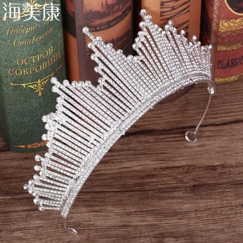 Haimeikang Silver Color Crystal Crowns Bride tiara Fashion Queen For Wedding Crown Headpiece Wedding Hair Jewelry Accessories