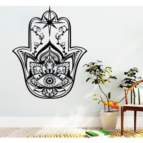 Hamsa Wall Decal East Lotus Patterns Wall Sticker Home Yoga Studio Decor Fatima Hands Vinyl Wall Stickers Design Yoga Art AY046