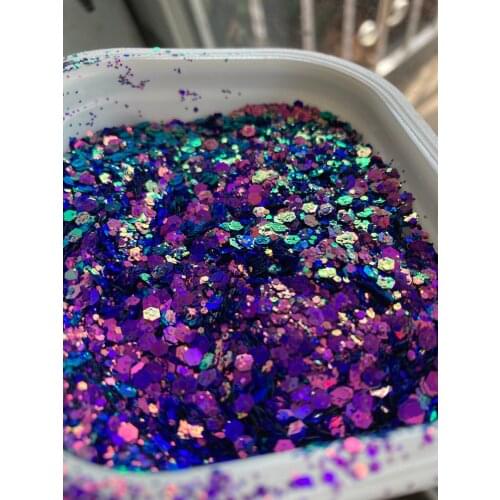 50Grams 3 Sizes Unicorn- Chunky Glitter Mix for Nail art (Purple/Black ) Chameleon Glitter Mermaid Tail color shift glitter
