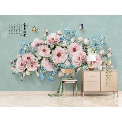 WDBH custom mural 3d photo wallpaper Hand drawn floral butterfly tv background home decor living room wallpaper for walls 3 d