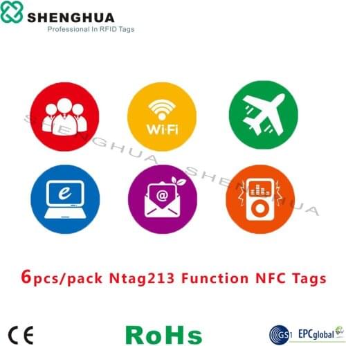 6pcs NFC Tags 13.56MHz ISO 14443A All NFC Phone Available 25mm NFC Sticker Adhesive Labels