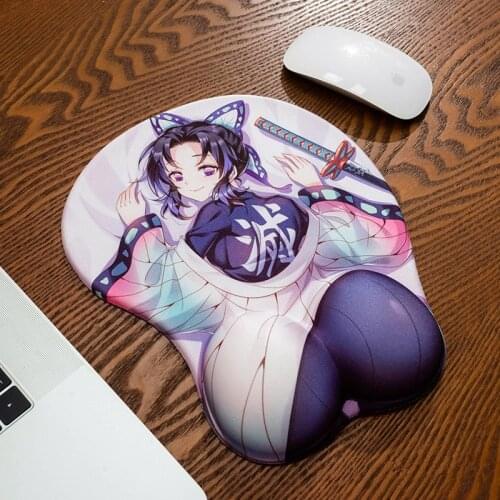 Newest Anime Demon Slayer Cosplay Kamado Nezuko Kochou Shinobu Computer Gaming Wrist Pad Rubber Soft Chest Mouse Pad Mat Rest