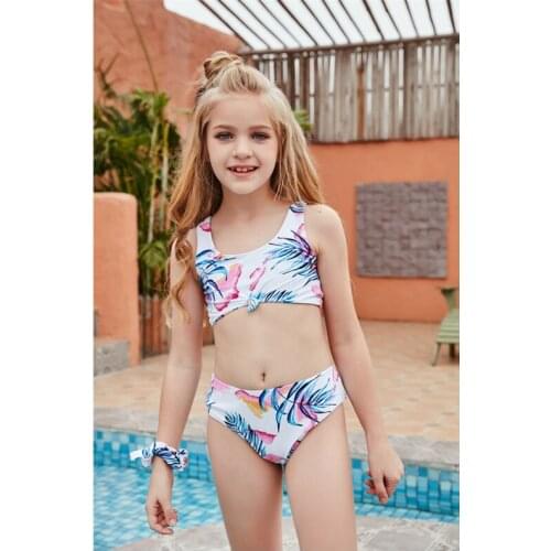 2021 New Fashion Girls Print Split Bikini Swimsuit Childrens Triangle Swimsuit Two-piece Set