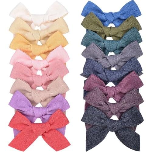 32pc/lot 2021 New Arrival 3.5'' Solid Cotton Hair Bow With Clips For Girls Covered Alligator Clip Hairpins Kids Hair Accessories