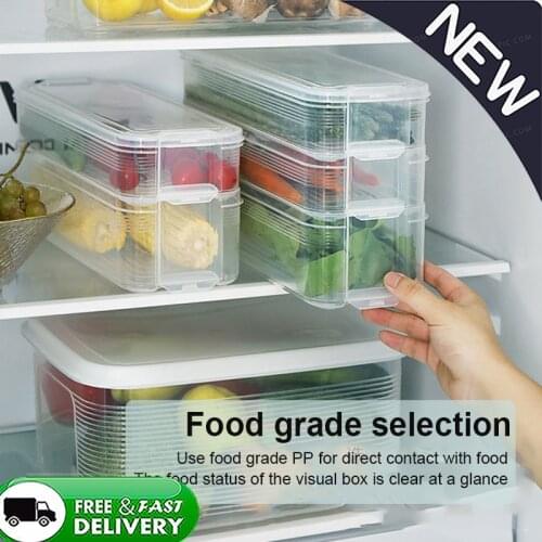 New Plastic Storage Bins Refrigerator Storage Box Food Storage Containers With Lid Kitchen Fridge Cabinet Freezer Desk Organizer