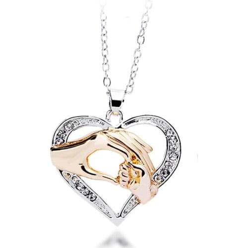 Mothers Day Gift Mother Baby Hand Holding Love Heart Pendant Necklace Rose Gold Mom Jewelry