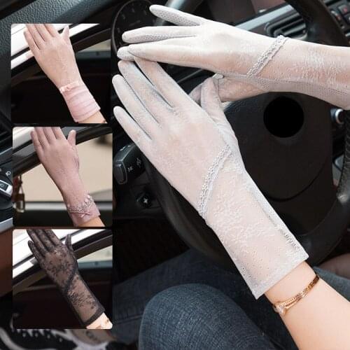 Womens Gloves Sunscreen Thin Breathable Non-slip Ice Silk Anti-ultraviolet Full-finger Touch Screen Outdoor Driving And Riding