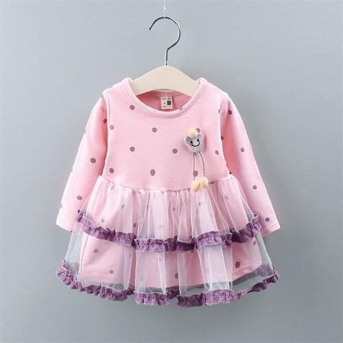Girls Dress Kids Dot Full Sleeve Birthday Dresses Cute Princess Party Dress Children Clothing Vestidos Baby Clothes 1 2 3 4 Year
