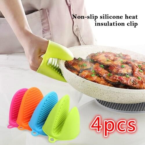 4pcs Silicone Anti-scalding Gloves Dish Holder Kitchen Insulation Tray Dish Bowl Baking Oven with Hand Clip Cooking Baking Tools