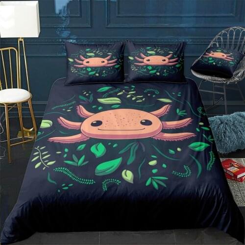 Cute Axolotl Bedding Set Kawaii Pet Duvet Cover for Chirlden Teen Cartoon Animal Bed Linen Cotton Twin Double Full 3d Bed Set