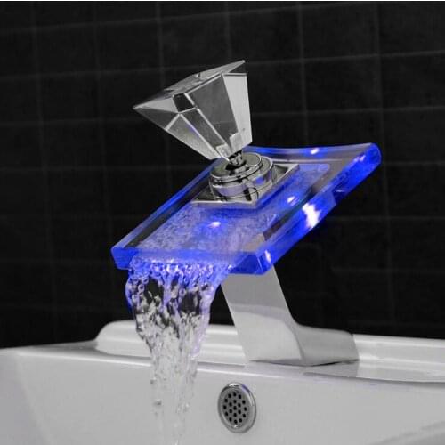 Single holder Bathroom sink basin faucet LED, Copper wash basin faucet mixer pull out, Brass waterfall faucet glass hot and cold