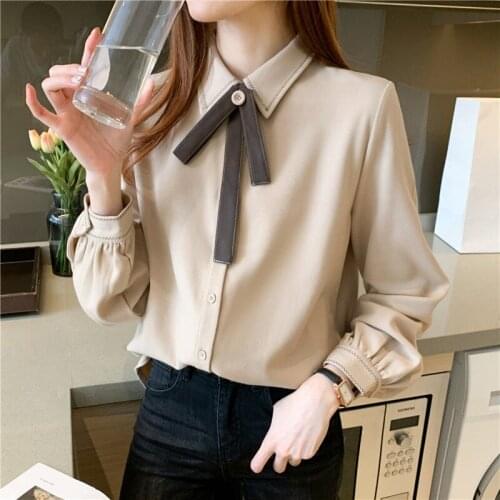 Merry Pretty Womens Tops and Blouses Turn-down Collar Women Blouse Shirts Bow Long Sleeve Sweet Korean Top Y287