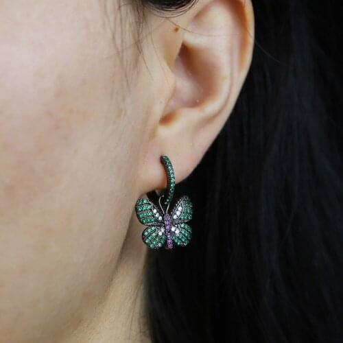 High Quality Animal Butterfly Paved White Green Red Zircon Pendant Charm Dangle Drop Earring for 2021 Rock Punk Fashion Jewelry