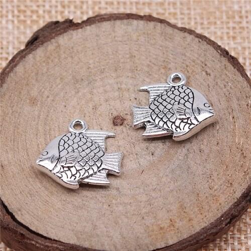WYSIWYG 4pcs 17x16mm Goldfish Charm Pendants For Jewelry Making Antique Silver Color Goldfish Pendants Charm Fish