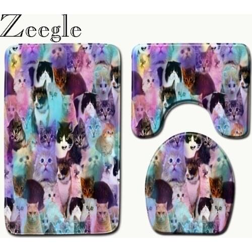 Zeegle 3pcs/set Bathroom Mat Set Printed Toilet Mats Anti Slip Soft Floor Bathroom Carpet Bath Shower Rug Washing Machine Mat