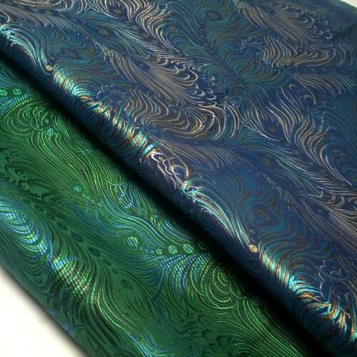 Jacquard Brocade Silk Fabric Peacock Feather Smoothy Craft DIY Dress Pillow Bag Dress Fabric 1M