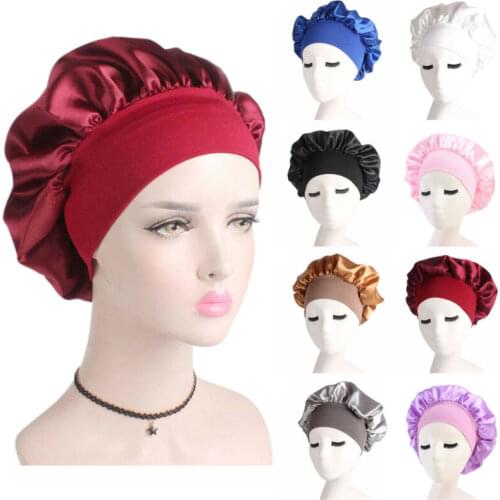 Brand New 2019 Long Hair Care Women Satin Bonnet Cap Night Sleep Hat Silk Head Wrap Adjust Shower Caps