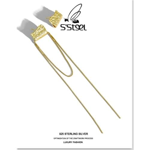 SSTEEL Korean Stud Earrings 925 Sterling Silver Earring For Women Geometric Long Tassel Gold Earings Boucle D Oreille Jewelry