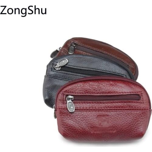 Genuine leather womens mini keys wallet female Car Key holder red purses with keychain ripper coins bag for men housekeeper key