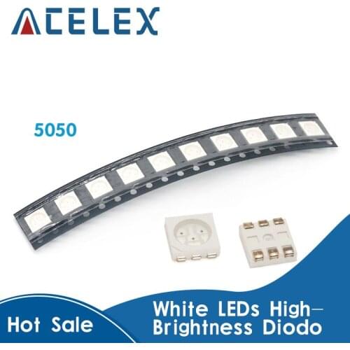 100PCS 5050 LED White LEDs High-Brightness Diodo Azul Luz 6500K SMD Light-emitting Diodes SMD 5050 White Light Diodo 18lm