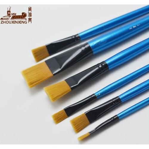 6pcs/Set, Watercolor Gouache Painting Pen Nylon Hair blue short Wooden Handle Paint Brush Set Drawing Materials Art Supplies