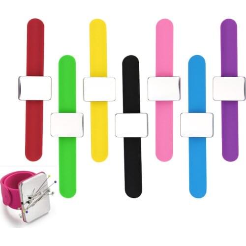 7 Colors Sewing Pincushion Wrist Hand Magnetic Needle Pad Safety Pin Cushion Silicone Hairdresser Wrist Strap