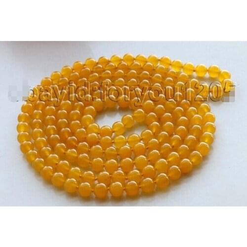 Free shipping >>>>>>65" Longest Genuine Natural 10mm Yellow Round stone Necklace #f2038