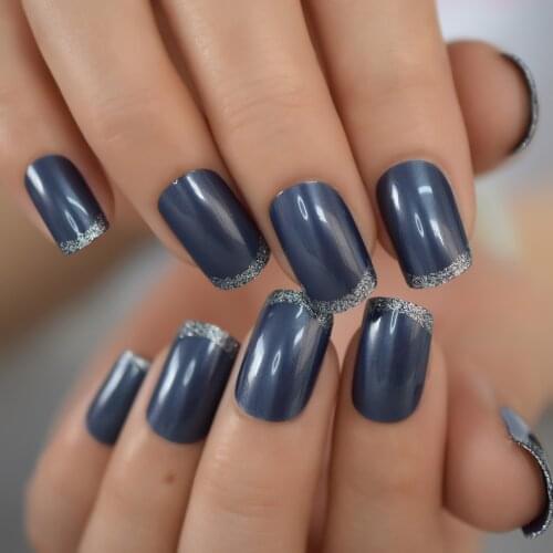 Glitter Top Square Nails Press On Nails Short Full Cover False Fingernails Art Nail Tips With Design Supplies For Professionals